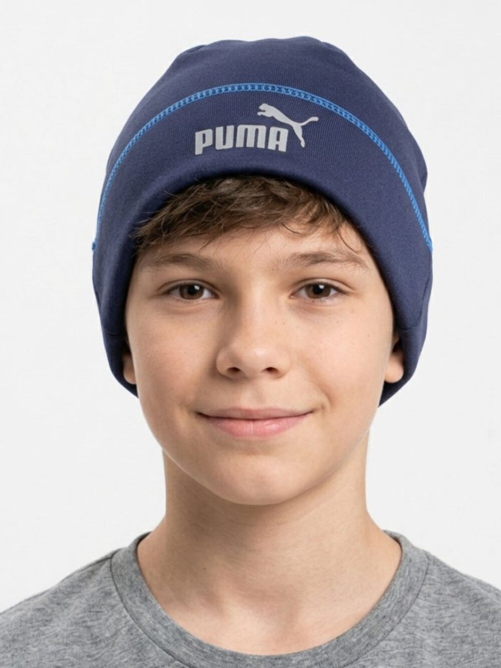 Puma Youth Evercat Endure Knit Beanie Hat Navy Blue Marine Fleece Lined NWT